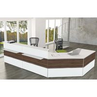 Empfangstheke Nussbaum L-Form mit großem Beratungsplatz | 108 x 370 x 245 cm (HxBxT)