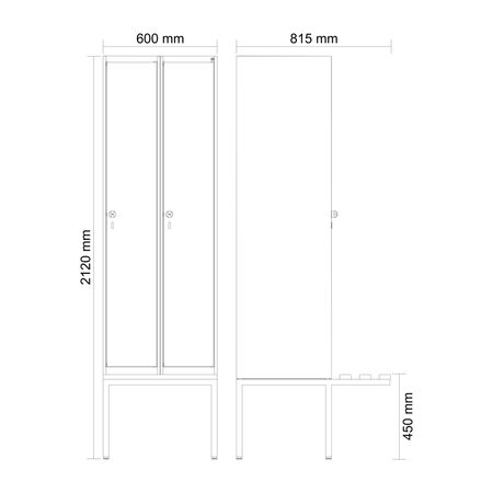 C+P Spind Evolo PLUS Bank 2 Abteil 2120x600x815