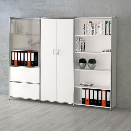Chromeline Büroschrankwand | Aktenschrank mit 5 Ordnerhöhen |185 x 236 x 38 cm (HxBxT) | in Anthrazit oder Weiß