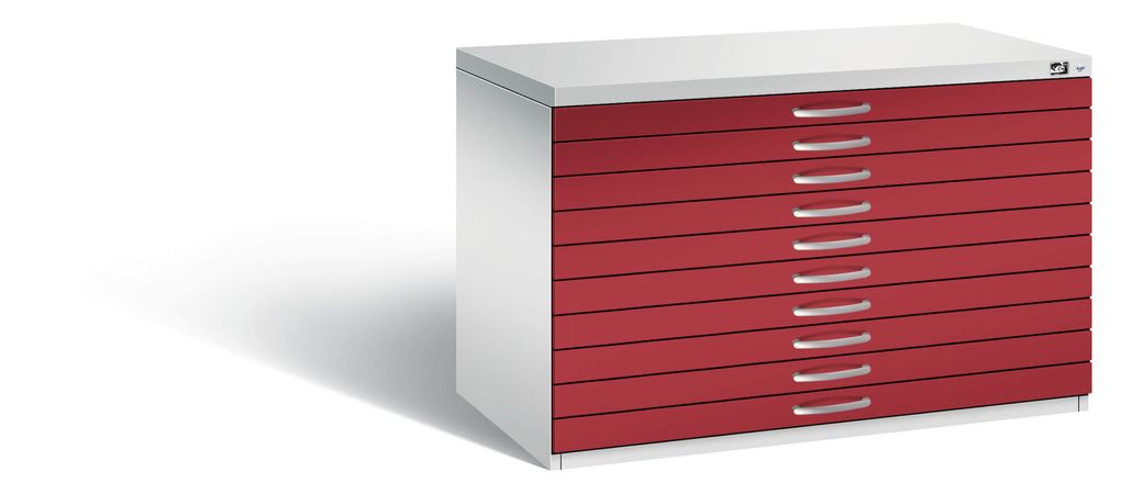 Planschrank Schubfachschrank rot rubinrot