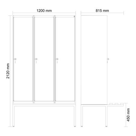 C+P Spind Evolo PLUS Bank 3 Abteile 2120x1200x8