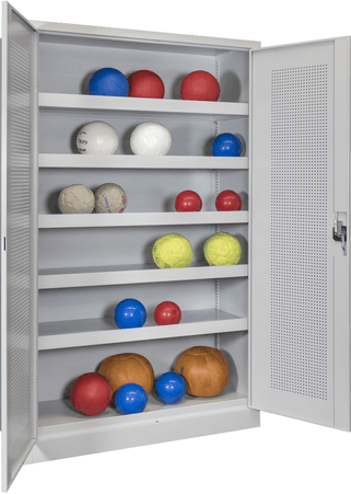 PAVOY Sportgeräteschrank | Ballschrank mit Flügeltüren | 195 x 120 x 50 cm mit Vollblech- oder Lochfeldtüren | große Farbauswahl
