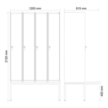 C+P Spind Evolo PLUS Bank 4 Abteile 2120x1200x8