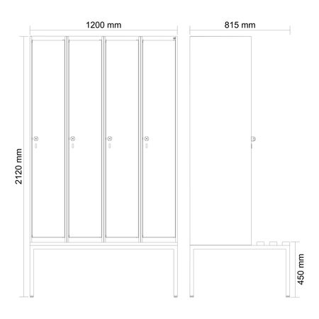 C+P Spind Evolo PLUS Bank 4 Abteile 2120x1200x8