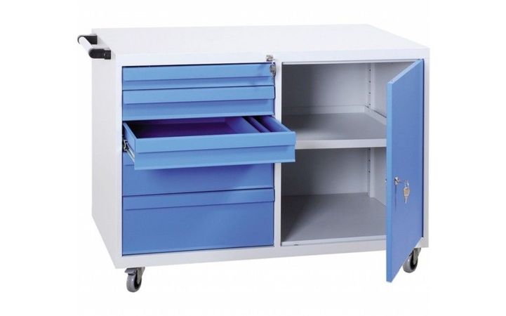WERKSTATTEINRICHTUNG | Werkstattwagen mit 5 Schubladen und Tür