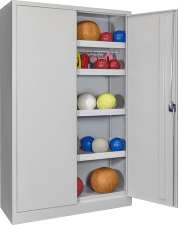 PAVOY Sportgeräteschrank | Ballschrank mit Flügeltüren | 195 x 120 x 50 cm mit Vollblech- oder Lochfeldtüren | große Farbauswahl