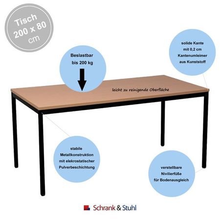 Schreibtisch | Bürotisch | 200 x 80 | verschiedene Farben