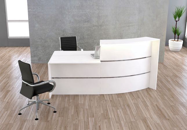 Bogentheke Surround mit Beratungsplatz komplett weiß | 112 x 231 x 122