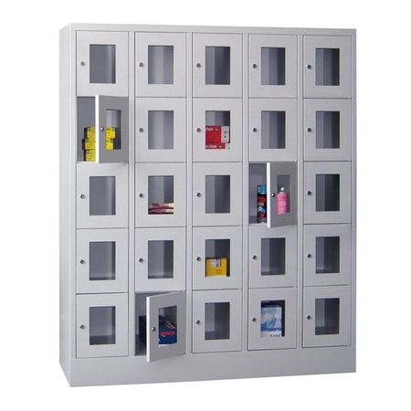 PAVOY Schließfachschrank mit Sichtfenstertüren | 25 Abteile je 30 cm breit | 185 x 150 x 50 | GROßE FARBAUSWAHL