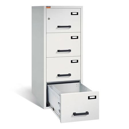 Feuerfester Hängeregisterschrank 4 Schübe mit Elektroschloss lichtgrau
