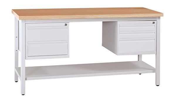 WERKSTATTEINRICHTUNG | Werkbank mit Ablageboden und 5 Schubladen 160 cm GRAU/BUCHE