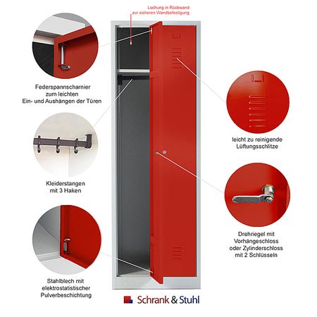 Kleiderstange mit 3 Haken für Spind