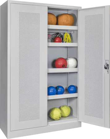 PAVOY Sportgeräteschrank | Ballschrank mit Flügeltüren | 195 x 120 x 50 cm mit Vollblech- oder Lochfeldtüren | große Farbauswahl