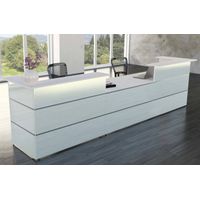 Empfangstheke Satinglas mit Beratungsplatz mittig | 108 x 430 x 92 cm (HxBxT)