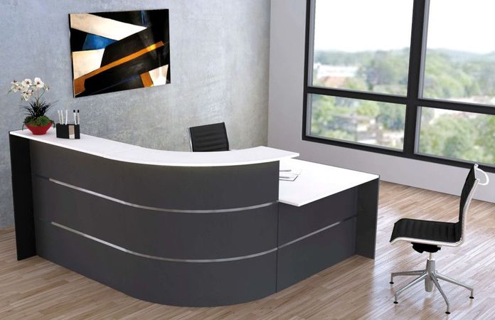 Winkeltheke Surround mit Beratungsplatz anthrazit | 112 x 232 x 200 cm (HxBxT)