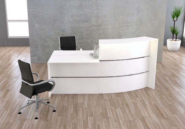 Bogentheke Surround mit Beratungsplatz komplett weiß | 112 x 231 x 122