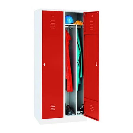 Spind mit 2 Abteilen und Schwarz-Weiß-Trennung 180x80x50 GRAU/ROT