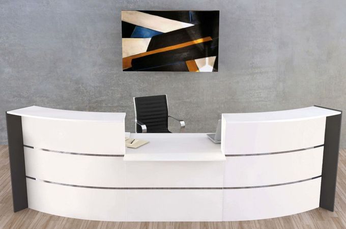 Große Bogentheke Surround mit Beratungsplatz weiß | 112 x 324 x 123 cm (HxBxT)