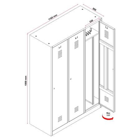 Lüftungsschlitze für Spind und Etikettenhalter Sportspind