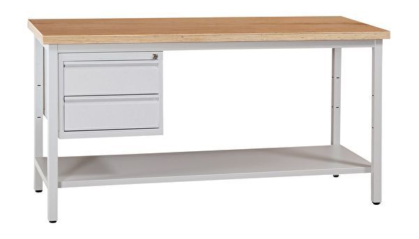 WERKSTATTEINRICHTUNG | Werkbank mit Ablageboden und 2 Schubladen 160 cm GRAU/BUCHE