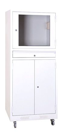 Industrie-PC-Schrank mit transparenter Monitortür und Tastaturfach WEIß