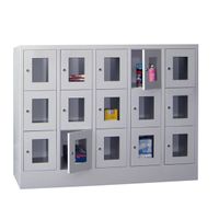 PAVOY Schließfachschrank mit Sichtfenstertüren | 15 Abteile je 30 cm breit | 118,7 x 150 x 50 | große Farbauswahl