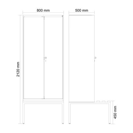 C+P Schwarz-Weiß-Spind Evolo PLUS Bank 2 Abteile