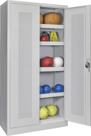 PAVOY Sportgeräteschrank | Ballschrank mit Flügeltüren | 195 x 100 x 50 cm mit Vollblech- oder Lochfeldtüren | große Farbauswahl
