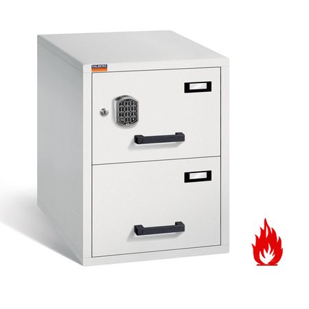 Feuerfester Hängeregisterschrank 2 Schübe mit Elektroschloss lichtgrau