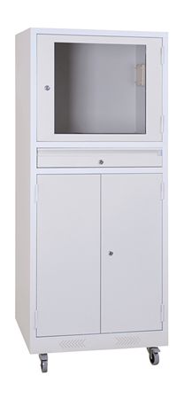 Industrie-PC-Schrank mit transparenter Monitortür und Tastaturfach GRAU