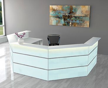 Empfangstheke Satinglas U-Form | 108 x 350 x 243 cm (HxBxT)