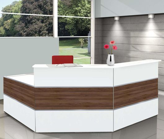 Empfangstheke Nussbaum C-Form mit Beratungsplatz | 108 x 250 x 250 cm (HxBxT)