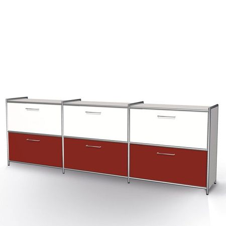 sideboard schubladenschrank büroregal homeoffice schieber schubfach rot weiß weiss 