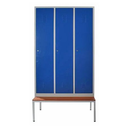Spind mit 3 Abteilen und Schwarz-Weiß-Trennung 180x120x50 GRAU/BLAU