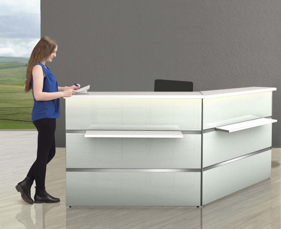 Empfangstheke Satinglas 6 Winkeltheke | 108 x 241 x 170 cm (HxBxT)