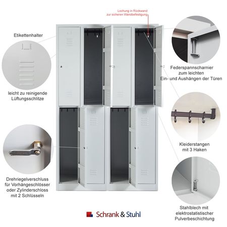 Spind mit 4x2 Abteilen 195x117x50 GRAU