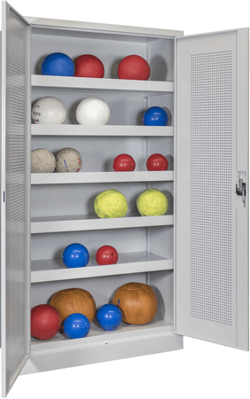 PAVOY Sportgeräteschrank | Ballschrank mit Flügeltüren | 195 x 100 x 50 cm mit Vollblech- oder Lochfeldtüren | große Farbauswahl