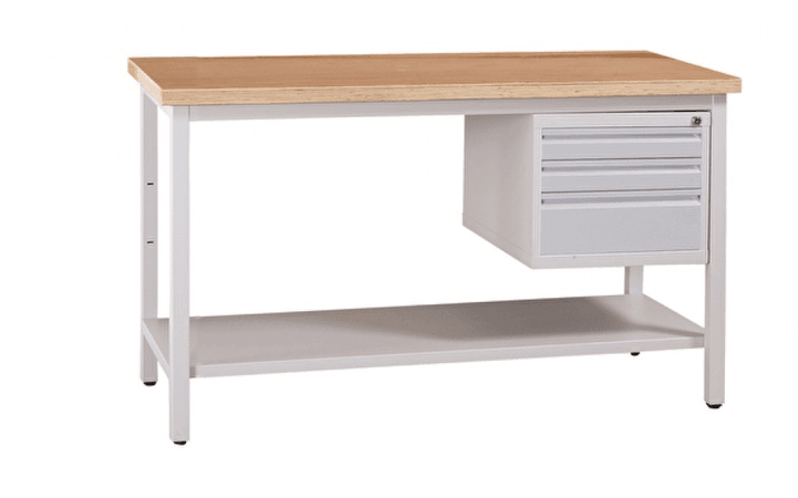 WERKSTATTEINRICHTUNG | Werkbank mit Ablageboden und 3 Schubladen 120 cm GRAU/BUCHE