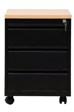 Rollcontainer mit 3 Schubladen | SCHWARZ/BUCHE | 62 x 46 x 60 cm (HxBxT) 