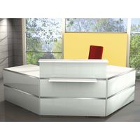 Empfangstheke Satinglas in C-Form mit zwei Beratungsplätzen | 108 x 250 x 250 cm (HxBxT)