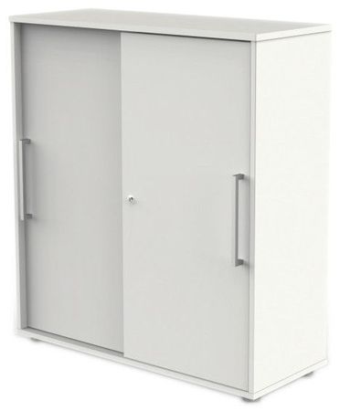 Schiebetürenschrank aus Holz - 3 Ordnerhöhen | 111x100x40 WEIß