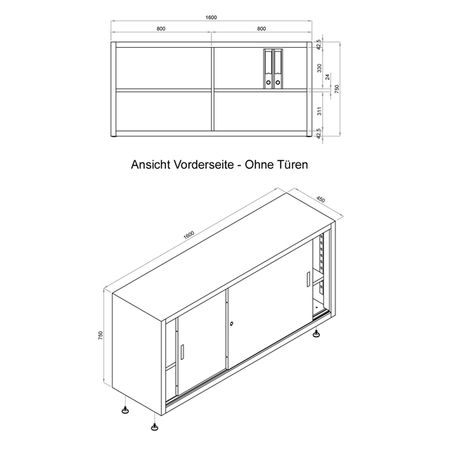 technische zeichnung  Schiebetürenschrank 75x160x45 GRAU