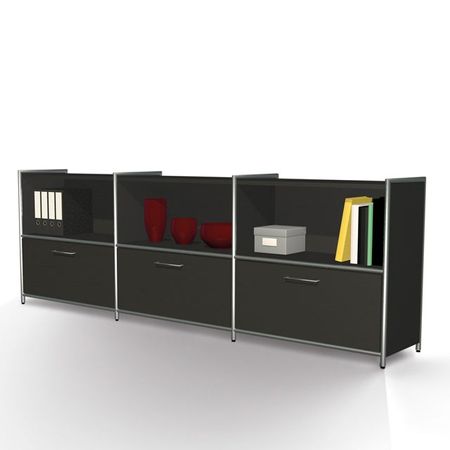 Chromeline Büroschrankwand 2 Ordnerhöhen und drei Schubladen | 78 x 236 x 38 cm (HxBxT) | verschiedene Farben