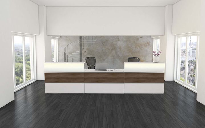 modern Nussbaum beleuchtet Empfangstresen Empfangstheke