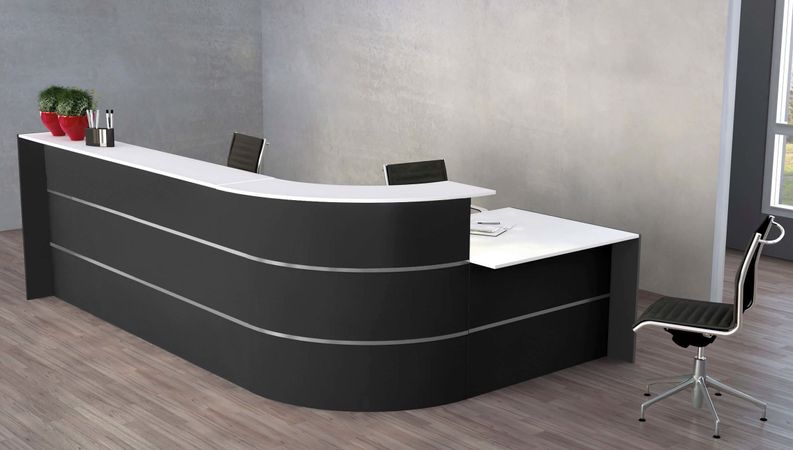 L-Theke Surround mit Beratungsplatz anthrazit | 112 x 367 x 200 cm (HxBxT)