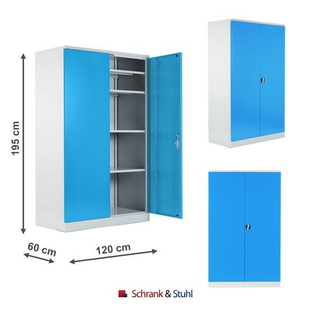 Koloss Werkstattschrank verzinkt | Materialschrank GRAU/LICHTBLAU 195x120x60 vollverzinkte Fachböden