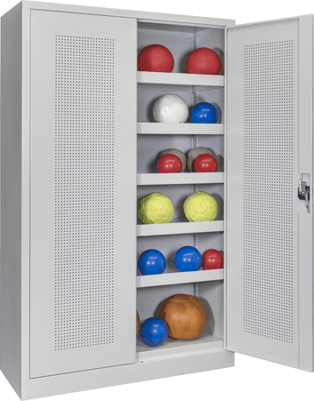 PAVOY Sportgeräteschrank | Ballschrank mit Flügeltüren | 195 x 120 x 50 cm mit Vollblech- oder Lochfeldtüren | große Farbauswahl