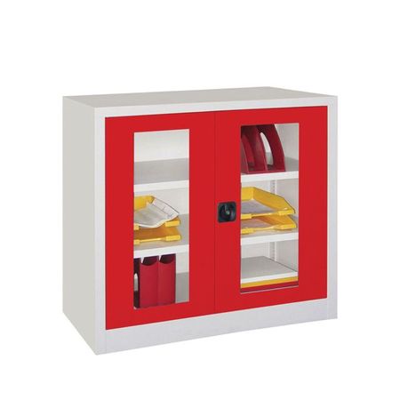 PAVOY halbhoher Flügeltürenschrank mit Sichtfenstern | 100x100x50 | große Farbauswahl