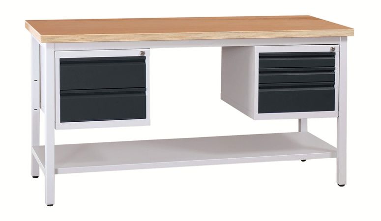WERKSTATTEINRICHTUNG | Werkbank mit Ablageboden und 5 Schubladen 160 cm GRAU/ANTHRAZIT/BUCH