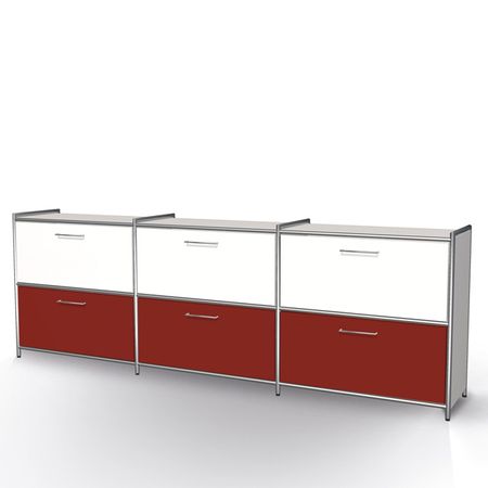 sideboard schubladenschrank büroregal homeoffice schieber schubfach rot weiß weiss 